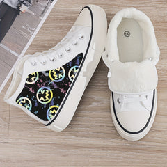 Girl's High Top Smile Face Skate Shoes With Plush Lining
