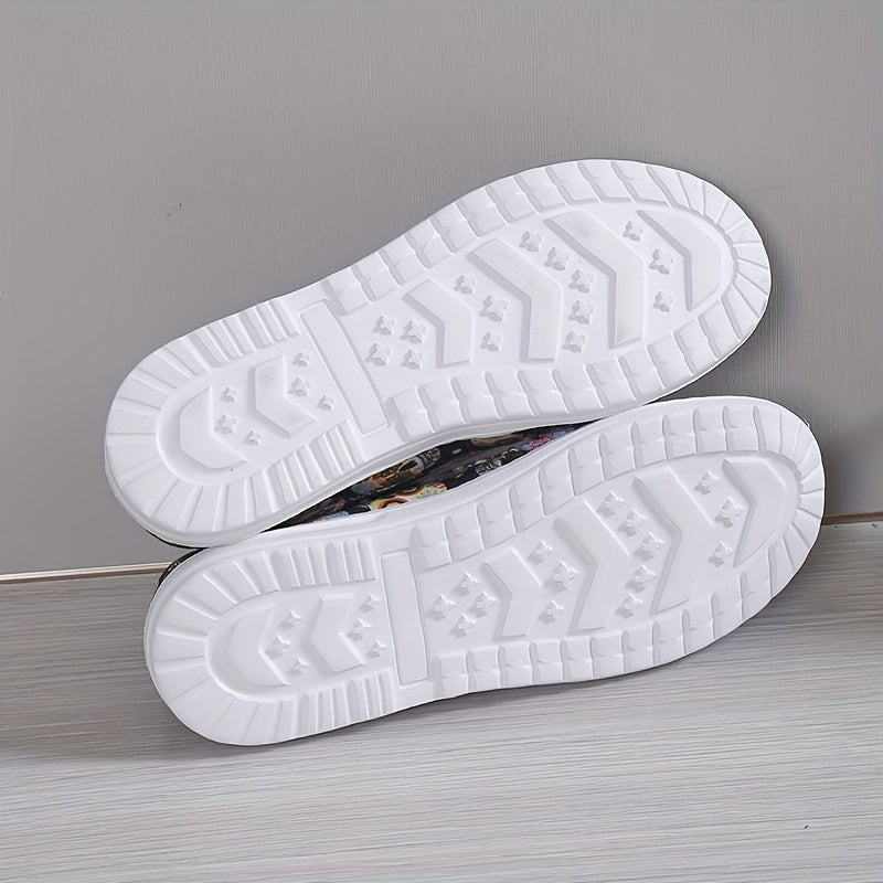 Women's Calavera Pattern Slip-On Shoes Low Non-Slip Flat Halloween Shoes