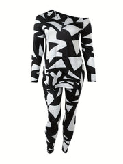 Sexy Graffiti Print One Shoulder Tunic Top & Leggings Set
