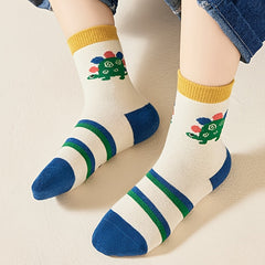 5pairs Boy Skids Dinosaur Pattern Socks, Comfy Anti-odor Students Socks
