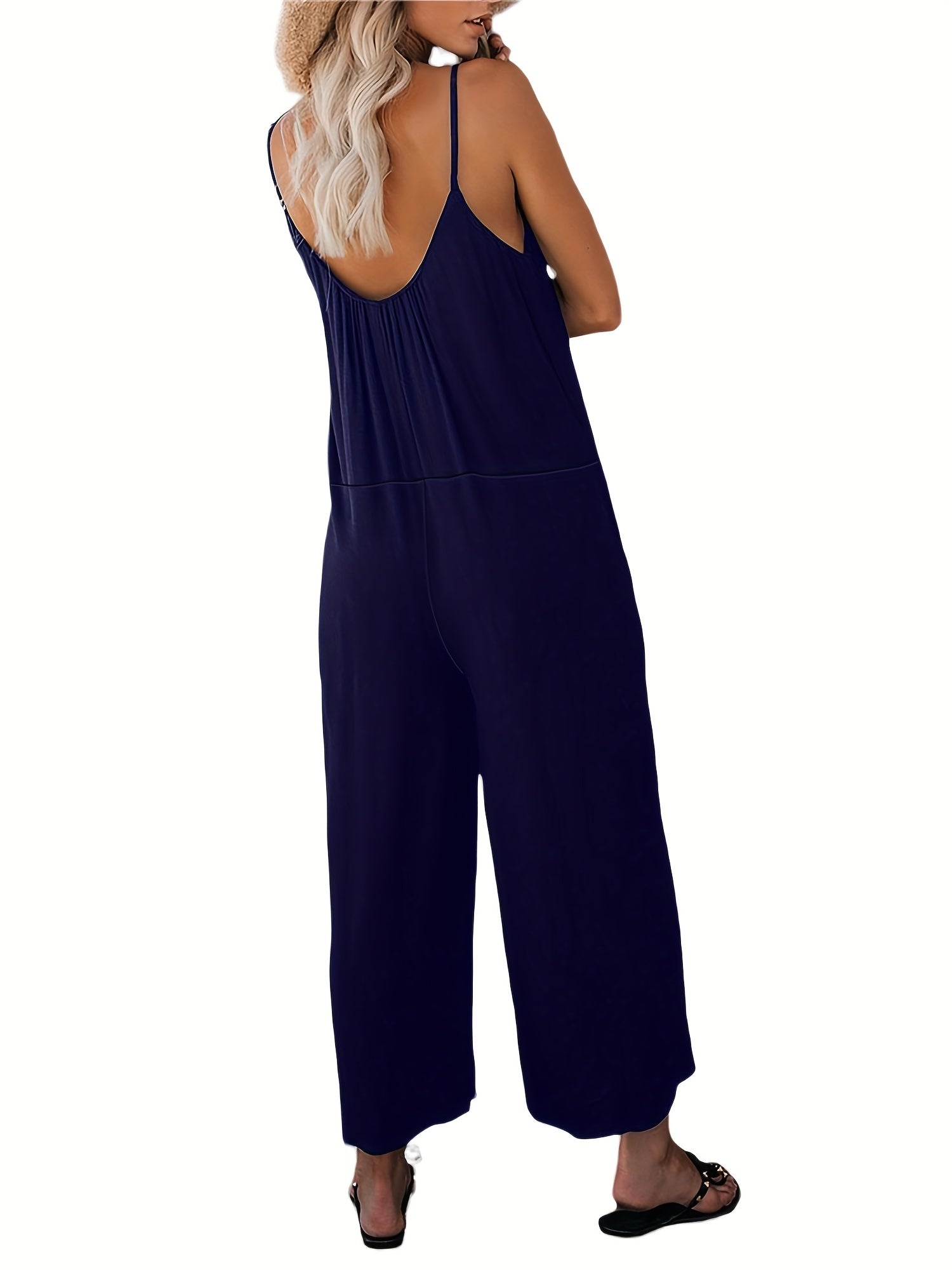 Spaghetti Palazzo Jumpsuit Casual Wide Leg Long Length