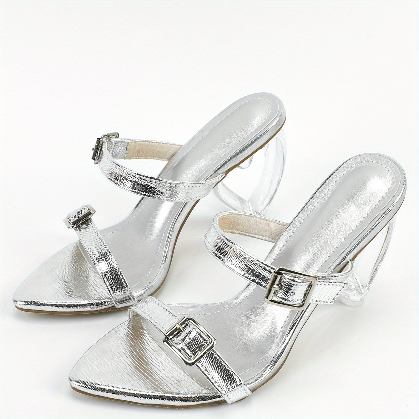 Women's Heart Heel Sandals Pointed Double Buckle Slip On Fashion Party Sandals