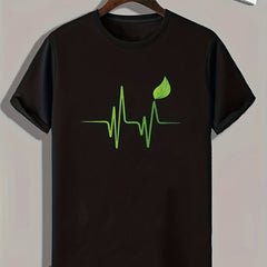 Curve And Leaf Print Men's Graphic T-shirt for Summer