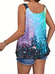 Ombre Sequin Print V Neck Cami Top