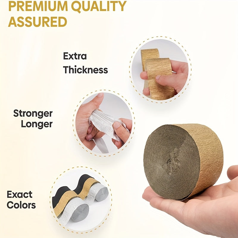 Crepe Paper Streamers Rolls Silvery & Golden 24.99m Long 4.57cm Wide