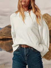 Casual Sweater Women's Plus Solid Round Neck Jumper