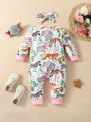 Cartoon Animal Print Baby Jumpsuit Long Sleeve Romper