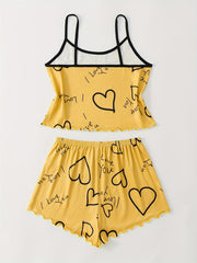 Women's Heart Print Pajama Set & Cozy Shorts