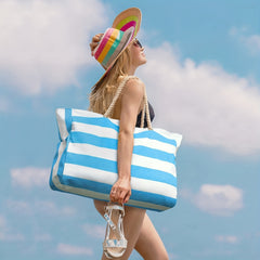 Striped Canvas Beach Bag Large Capacity Travel Tote