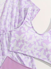 Girls 3pcs Swimsuit Sets Outerwear Top briefs Kids Clothes