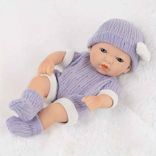 7" Purple PVC Palm Baby Doll w/ Knit Hat Outfit & Socks - Soft & Realistic