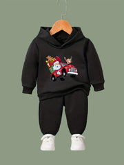 Santa & Reindeer Car Print Girls Hoodie Jogger Pants Set