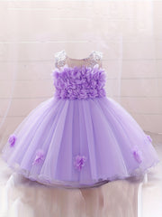 Hollow Out Flower Applique Princess Dress