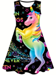Stylish Gradient Horse One Piece Dress For Girls