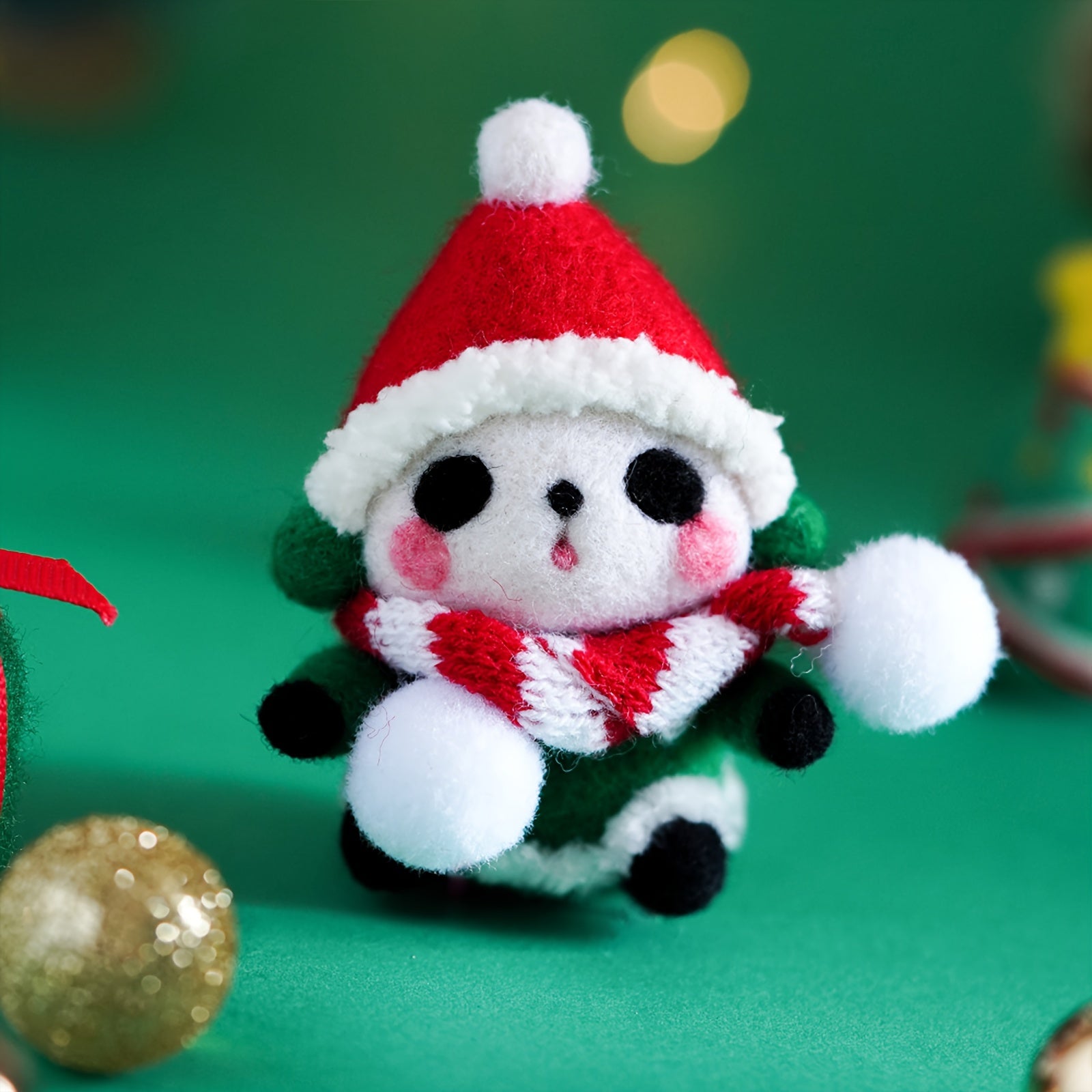 Wool Needle Felting Kit for Beginners - Green Coat Panda Doll DIY Material Pack