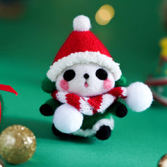 Wool Needle Felting Kit for Beginners - Green Coat Panda Doll DIY Material Pack