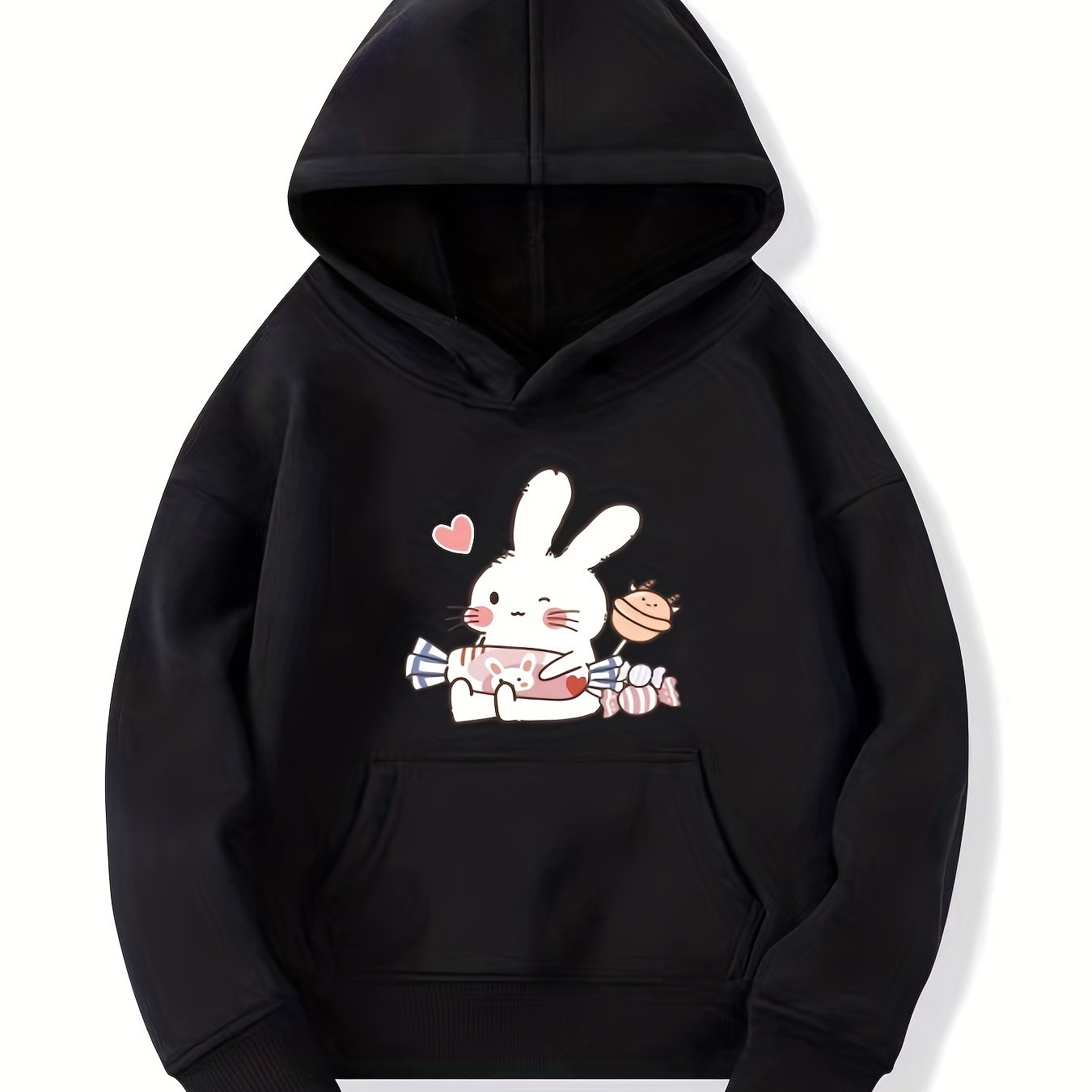 Kid Teen Girls' Bunny And Candy Hooded Sweatshirt Top