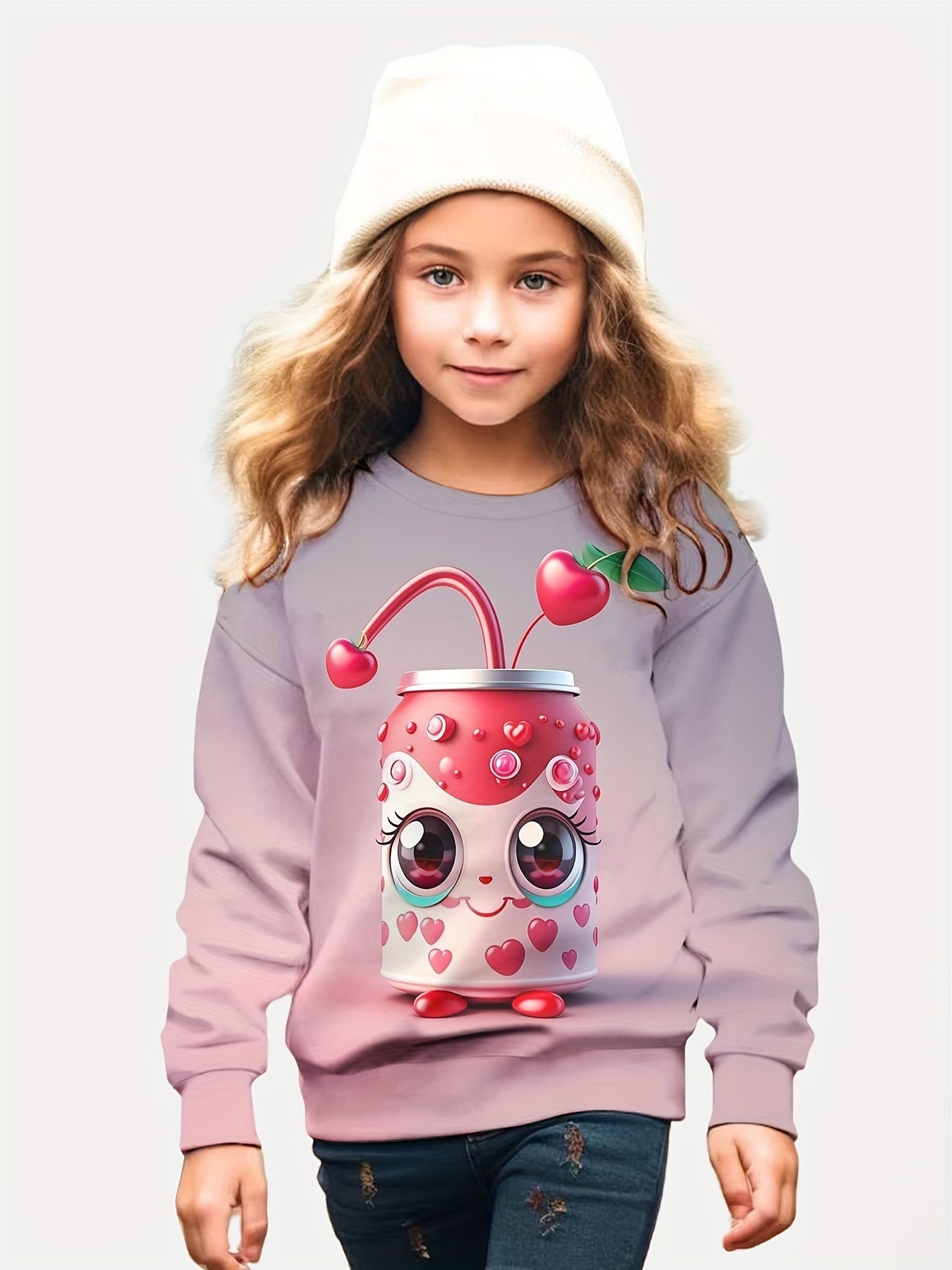 Girls Sweet Soda Graphic Crew Neck Long Sleeve Sweatshirt