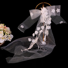 Bowknot Bridal Veil with Floral Accents Soft Tulle Wedding Hair Accessory