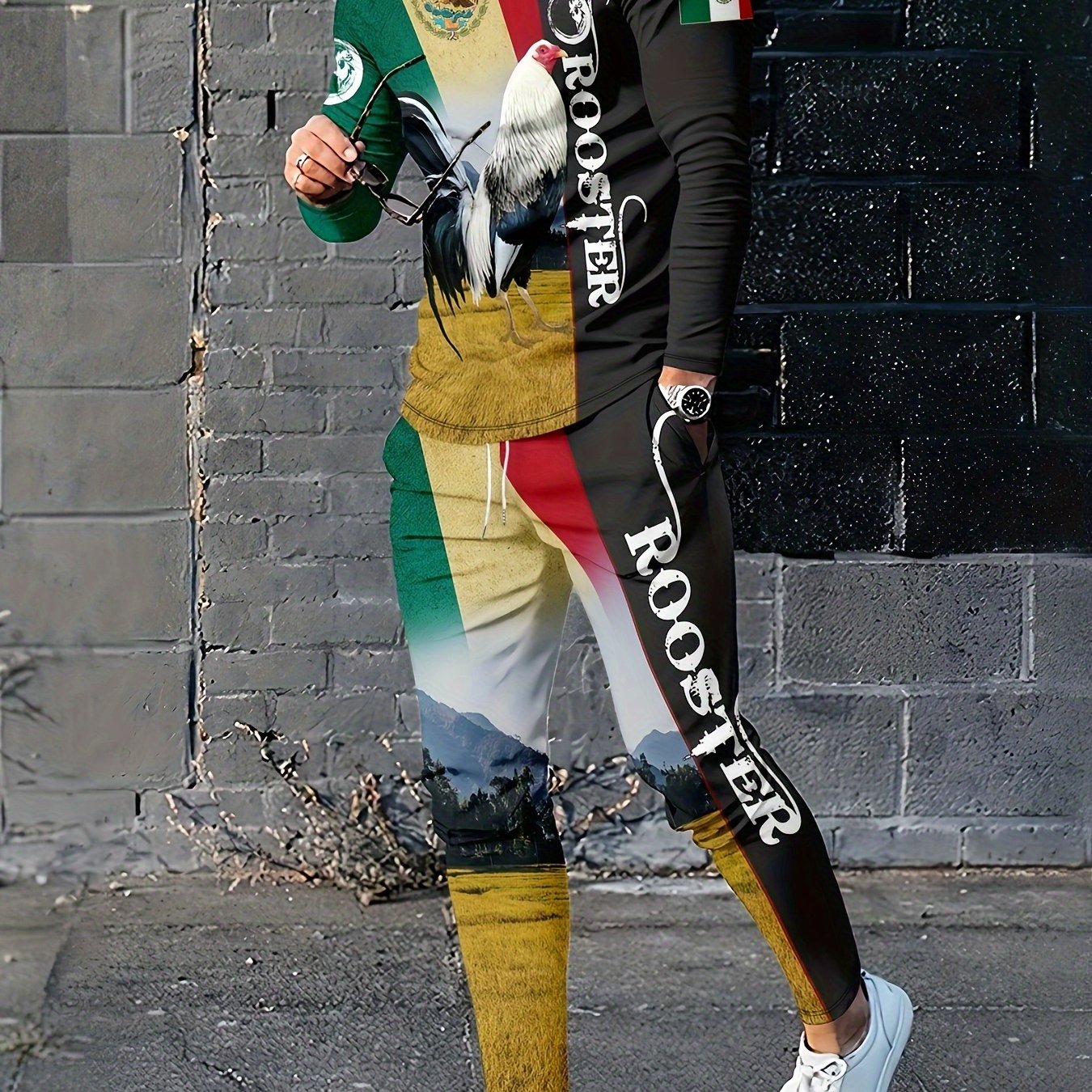 Colorful Pattern Men's Casual Sweatshirt & Sweatpants Set