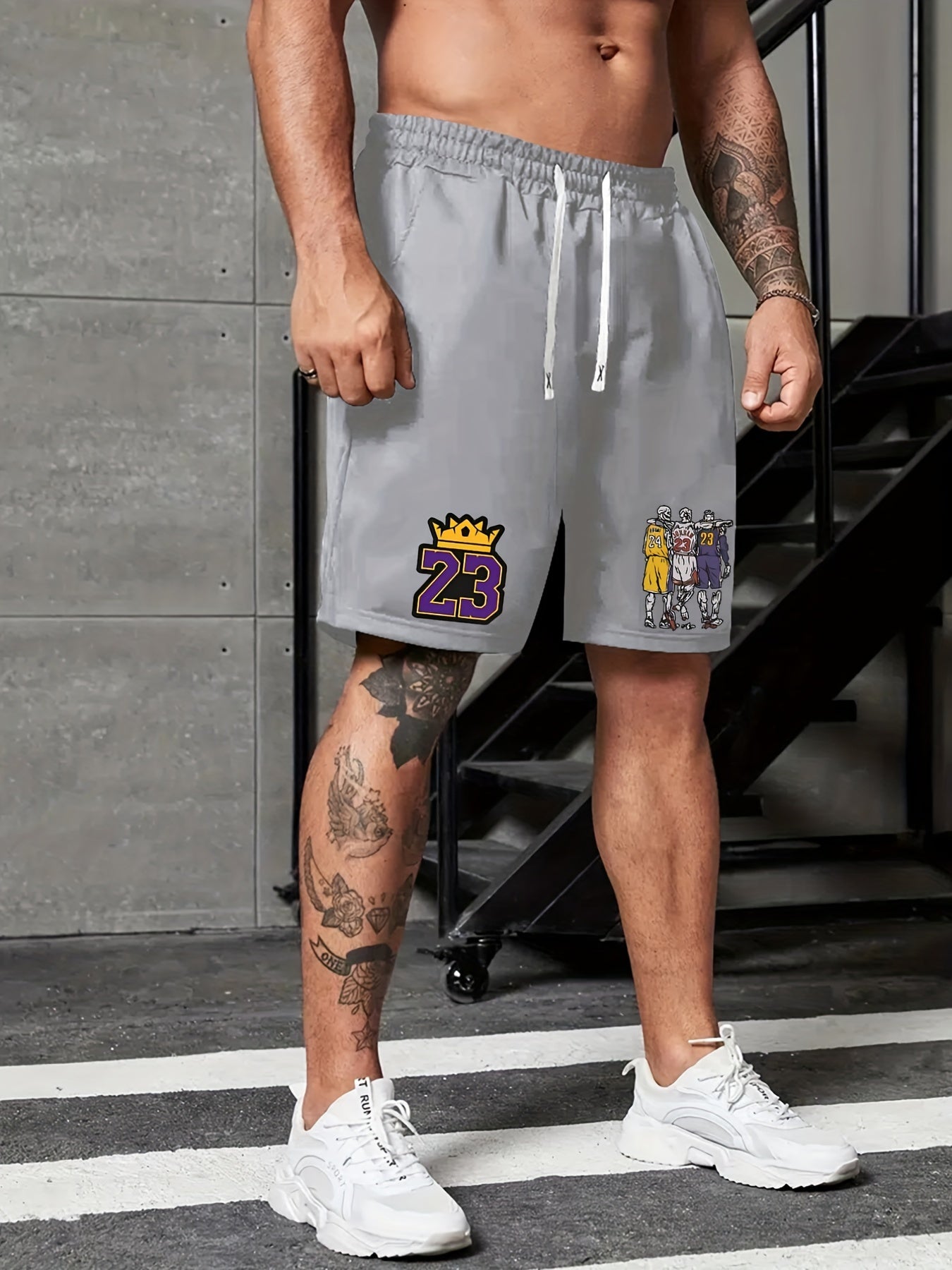 Men's Skull Basketball Player Print Shorts Elastic Waist Casual Drawstring Short