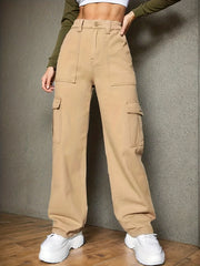 High Waist Cargo Jeans with Side Flap Pocket