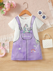 Toddler Girls Unicorn & Suspender Patterns Short Sleeve Dress