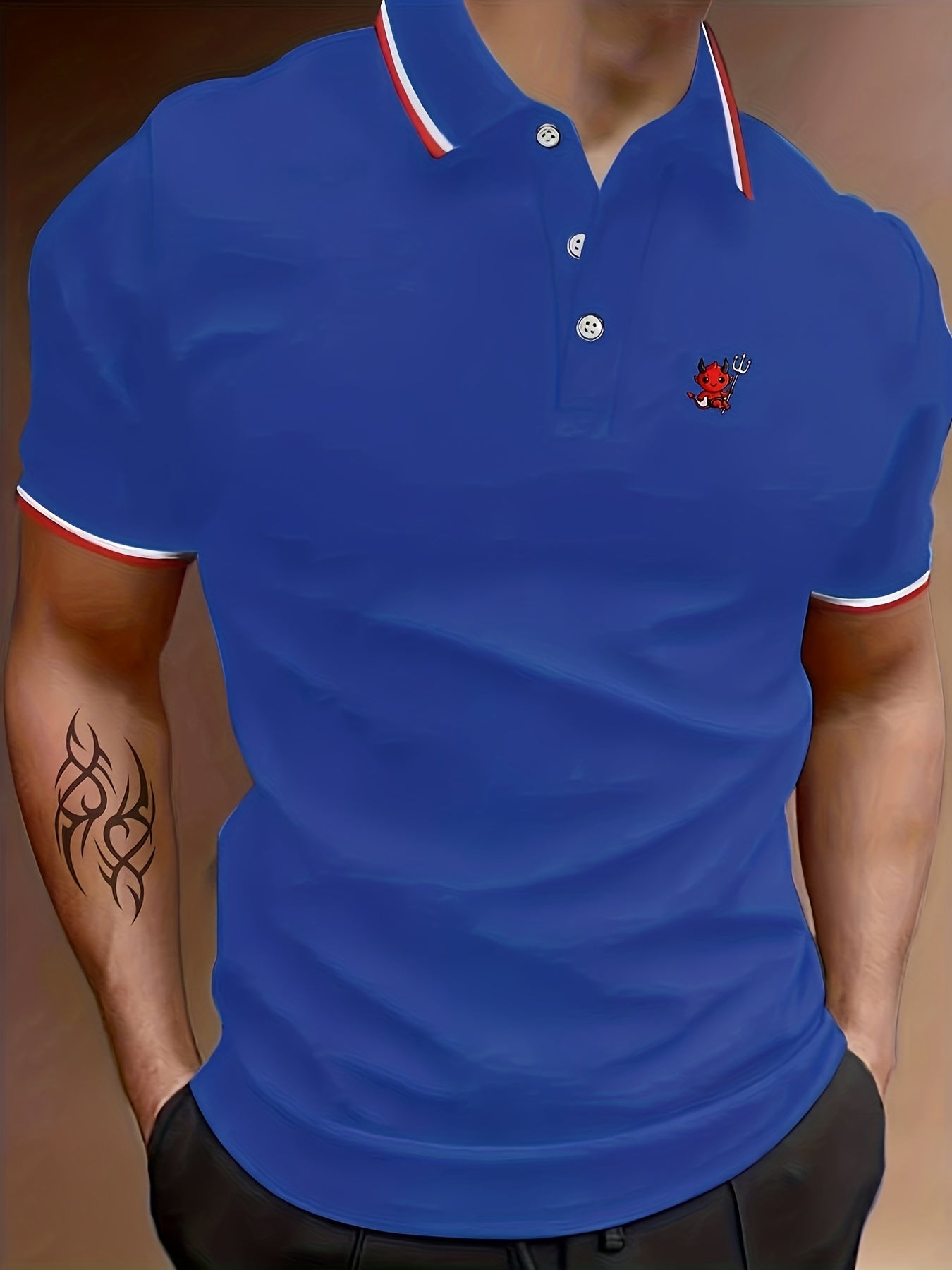 Devil Print Men's Lapel Polo Shirt Halloween Top