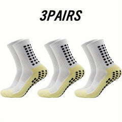 3 Pairs Non-Slip Striped Football Crew Socks