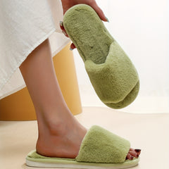 Women's Flannel Fur Soft Slippers Open Toe Slingbacks Flat Shoes