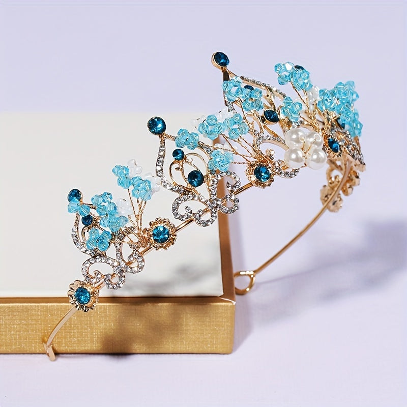 Princess Tiara Head Jewelry with Rhinestone and Faux Pearl