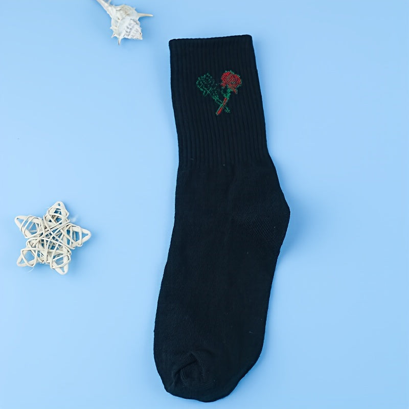3 Pairs Floral Print Socks Women's Mid Tube Stockings