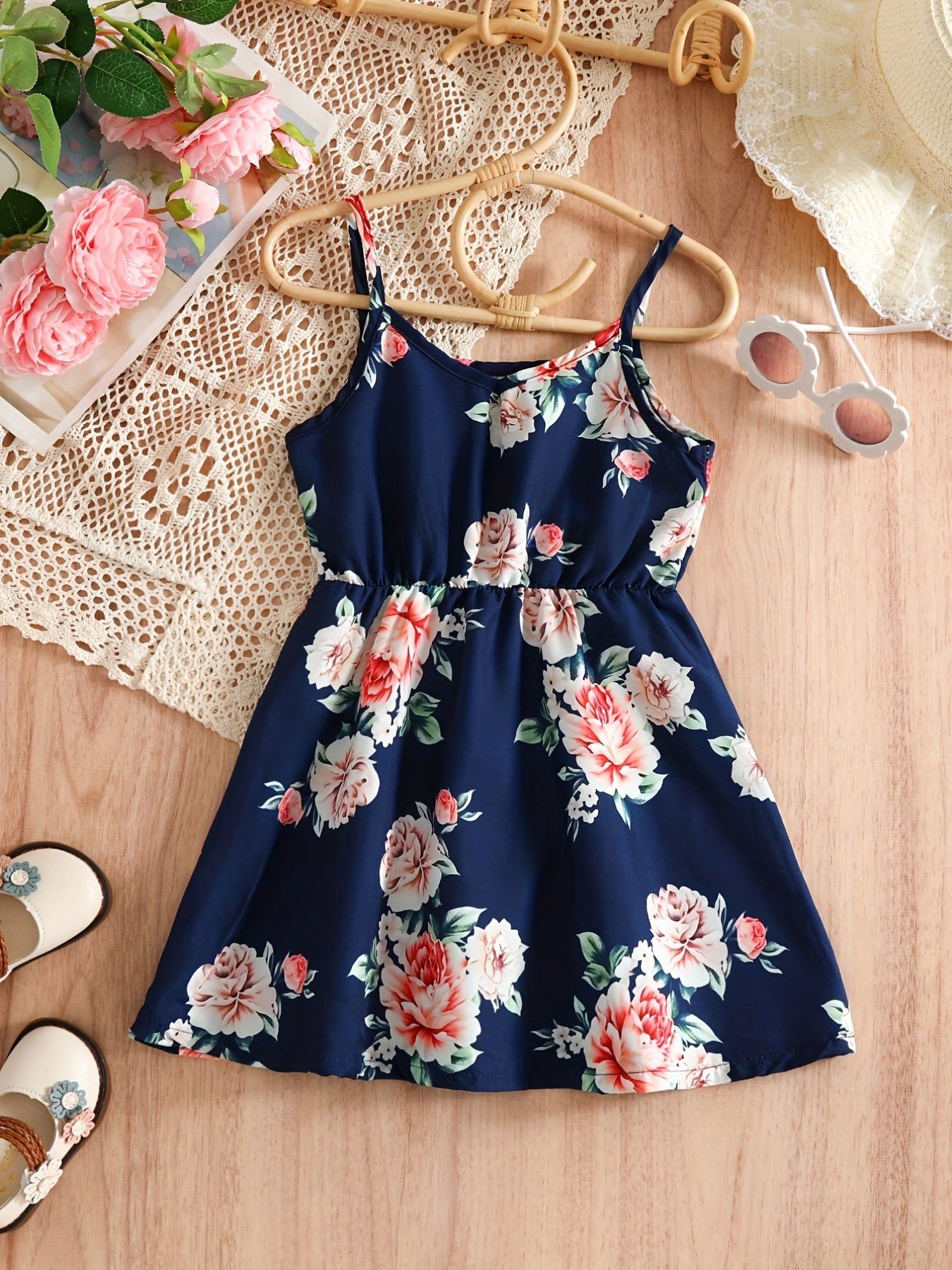 Girls V Neck Floral Print Cami Dress for Summer