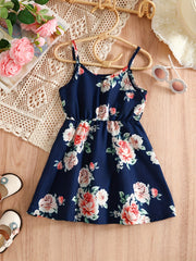 Girls V Neck Floral Print Cami Dress for Summer