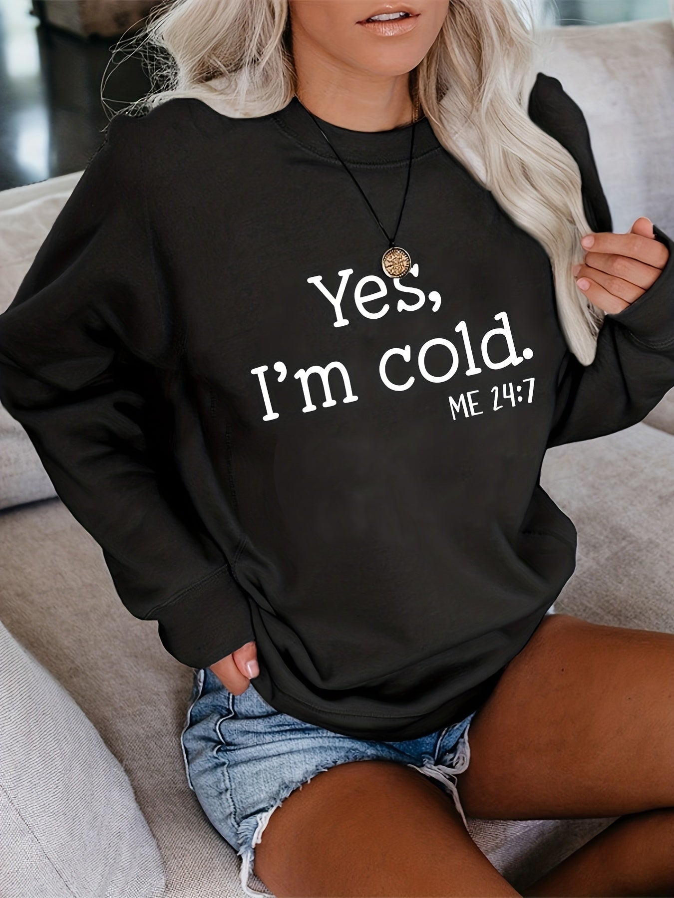 Cold Letter Print Pullover Sweatshirt for Women