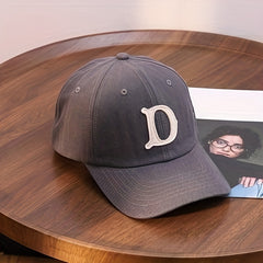 D Letter Baseball Cap Solid Soft Top Long Strap Back Casual Outdoor Dad Hat