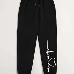 Heart Print High Waist Sweatpants Women's Casual Pants