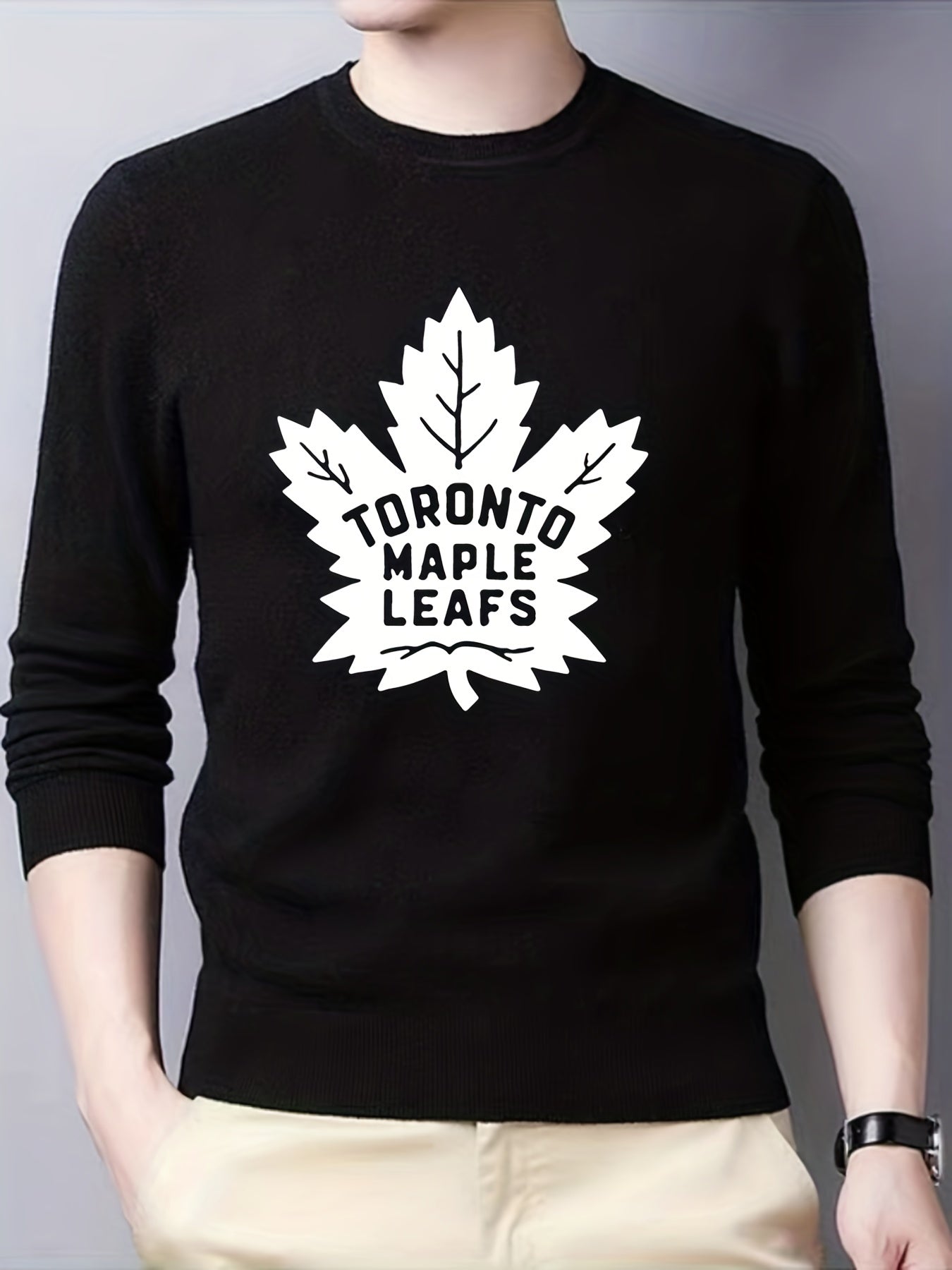 Toronto Maple Leaf Pattern Knitted Sweater Men's Crew Neck Pullover