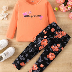 Floral Pattern 2pcs Set Long Sleeve Top & Leggings LITTLE PRINCESS Print