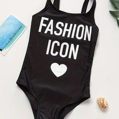Toddler Girls Letter ICON And Heart Graphic One Piece Swimsuit