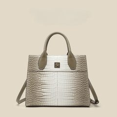 Glossy Cream Tan Tote Bag Women Faux Croc Leather Large