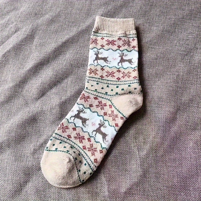 5 Pairs Christmas Elk Print Socks Women's Stockings & Hosiery