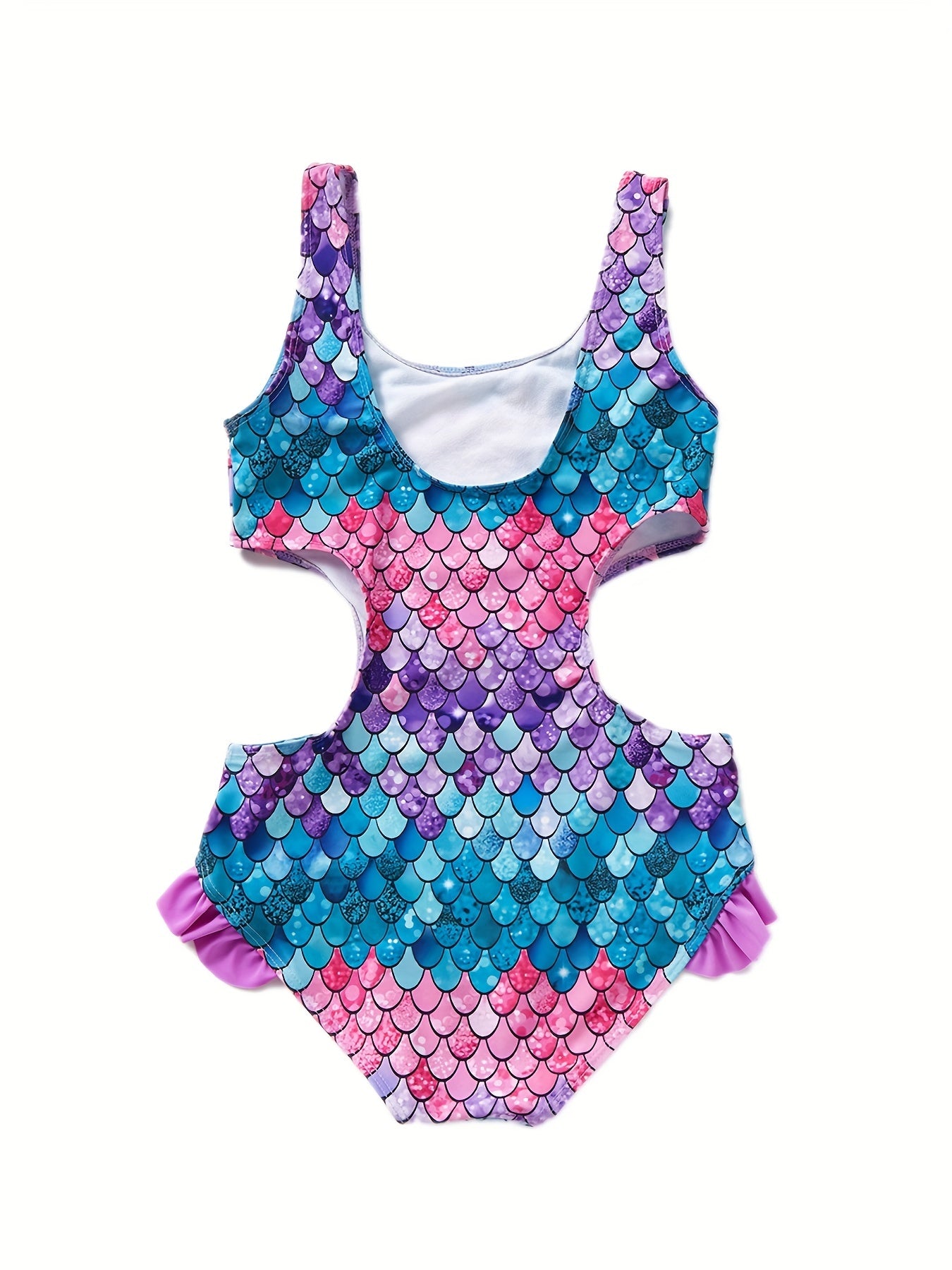 Girls Swimsuit Gradient Fish Scale Graphic Quick Dry Halter Sleeveless Swimwear