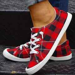 Plaid Pattern Non-slip Flat Shoes Women's Casual Lace Up Sport Shoes