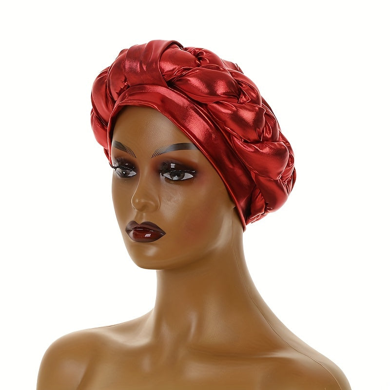 Wine Red Hot Stamping Turban Cap Elastic Braided Pre tied Head Wrap