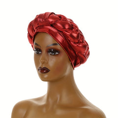Wine Red Hot Stamping Turban Cap Elastic Braided Pre tied Head Wrap