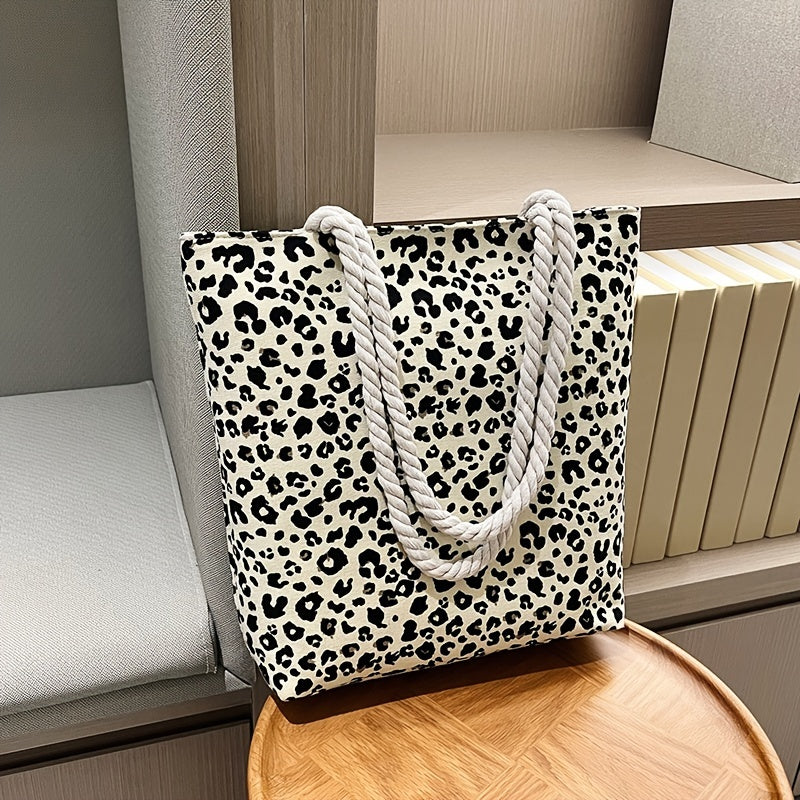 Leopard Pattern Zipper Tote Bag for Women
