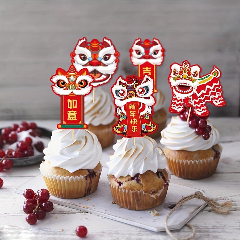 Chinese Year Lion Cake Topper Decoration Happy Year Party (8pcs)