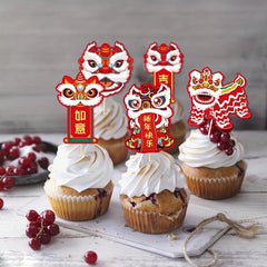 Chinese Year Lion Cake Topper Decoration Happy Year Party (8pcs)