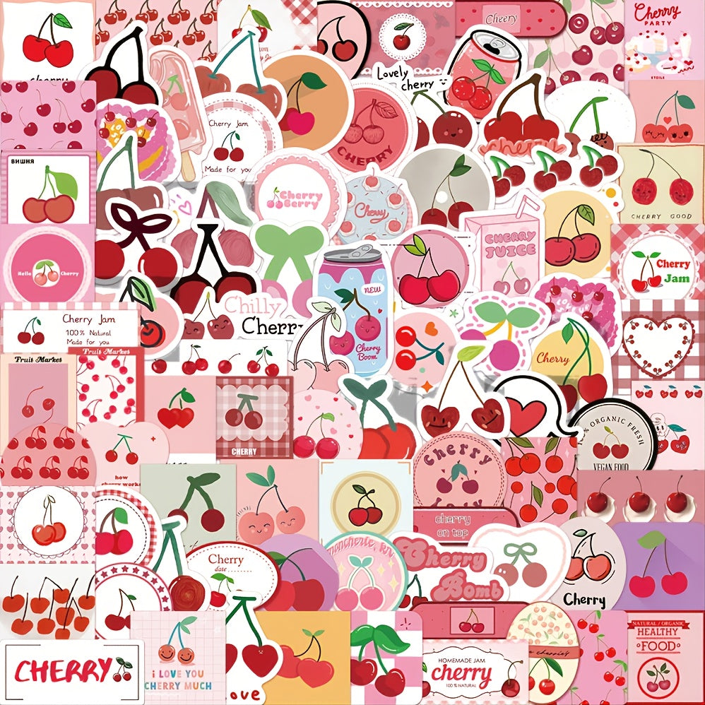 90 Waterproof Pink Heart Cherry Cartoon Sticker Luggage Diary Booklet